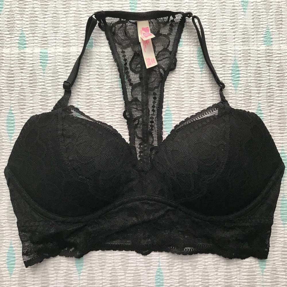 VS PINK Lace Push-Up Bralette Black Small